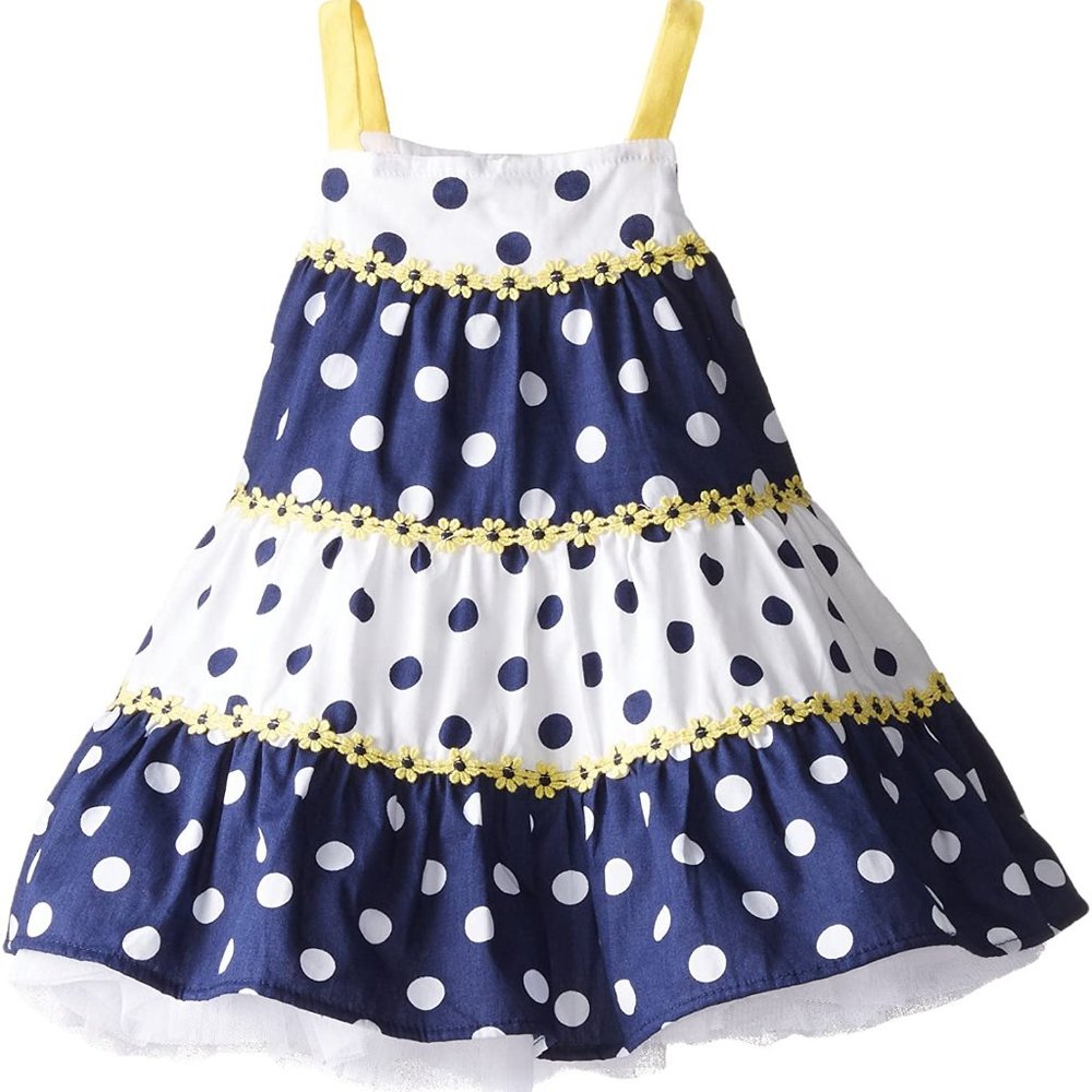 Little Me Baby Girl Dress | 18M Navy & White Polka Dot w/ Yellow Daisies | NWT